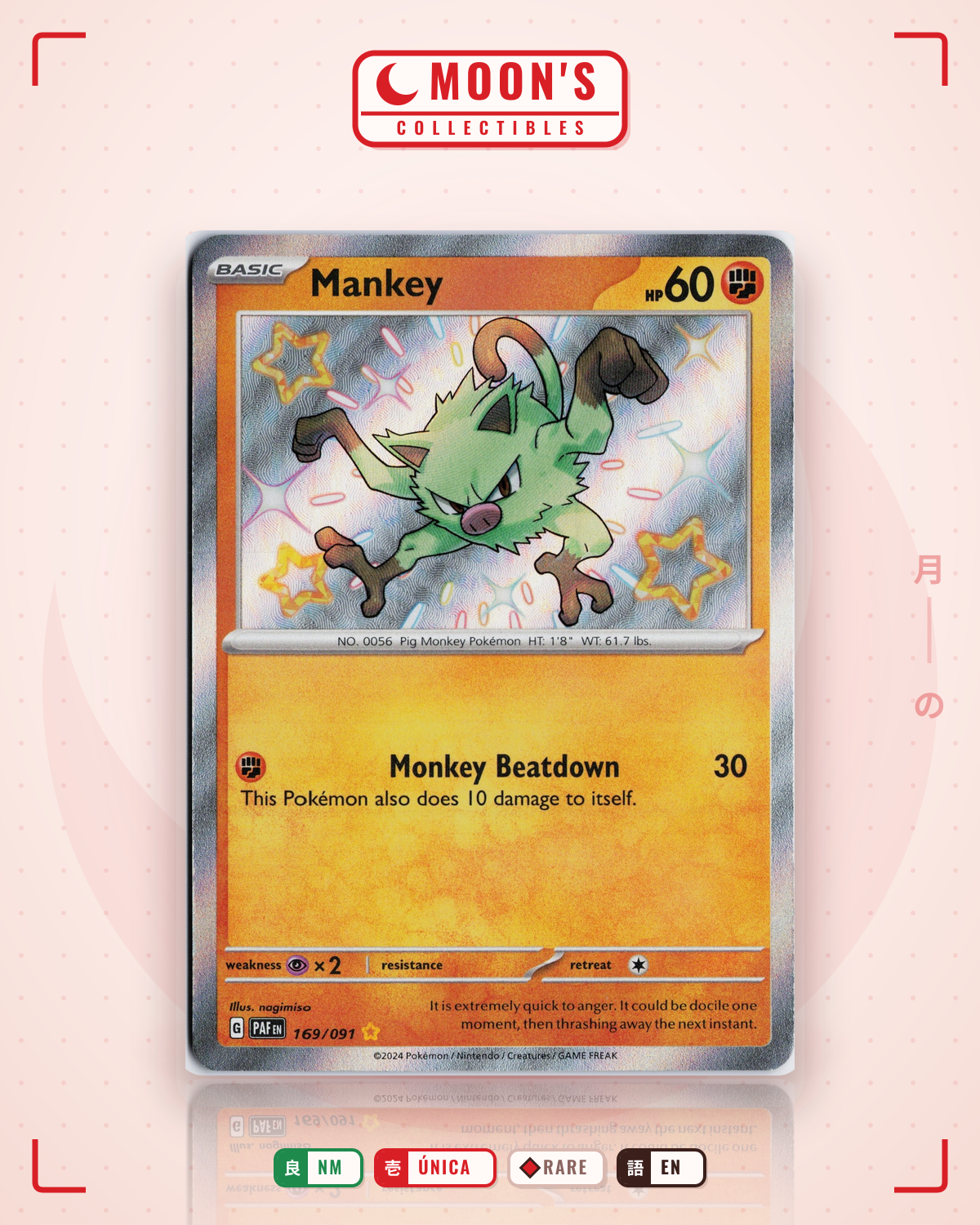 Carta Pokémon Mankey · Paldean Fates #169/091 (NM) — pieza única en Moon's Collectibles México