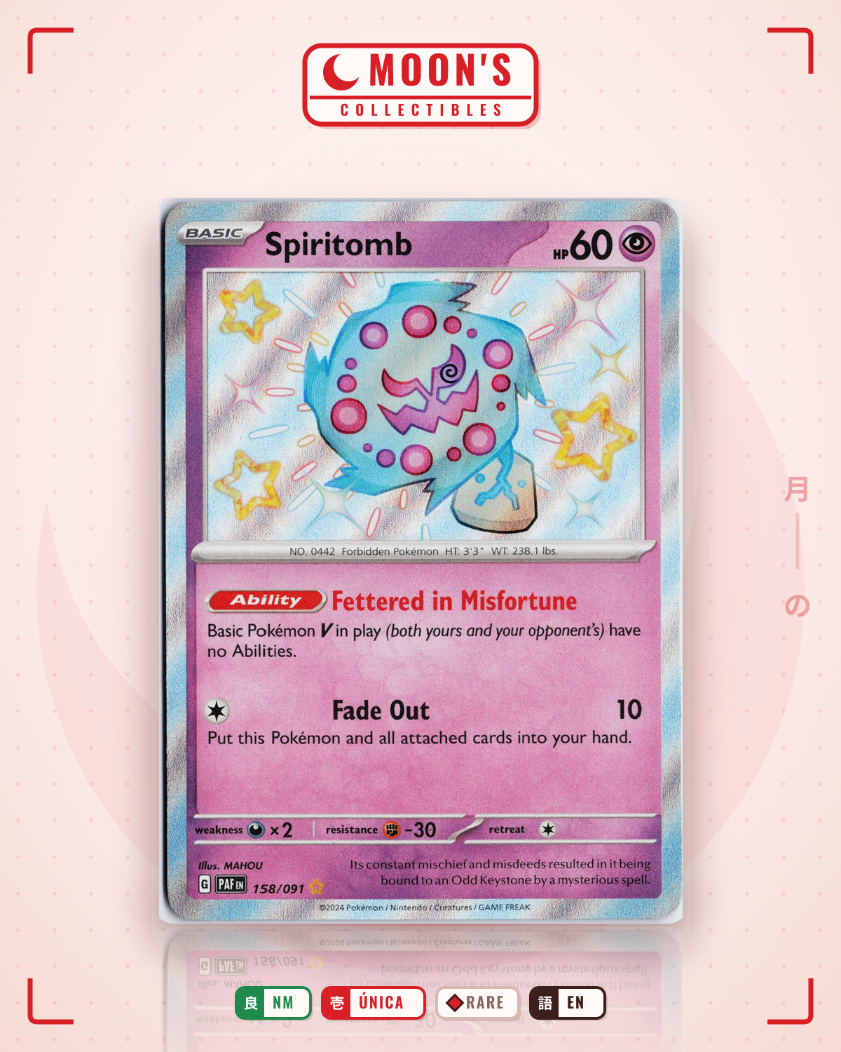 Carta Pokémon Spiritomb · Paldean Fates #158/091 (NM) — pieza única en Moon's Collectibles México