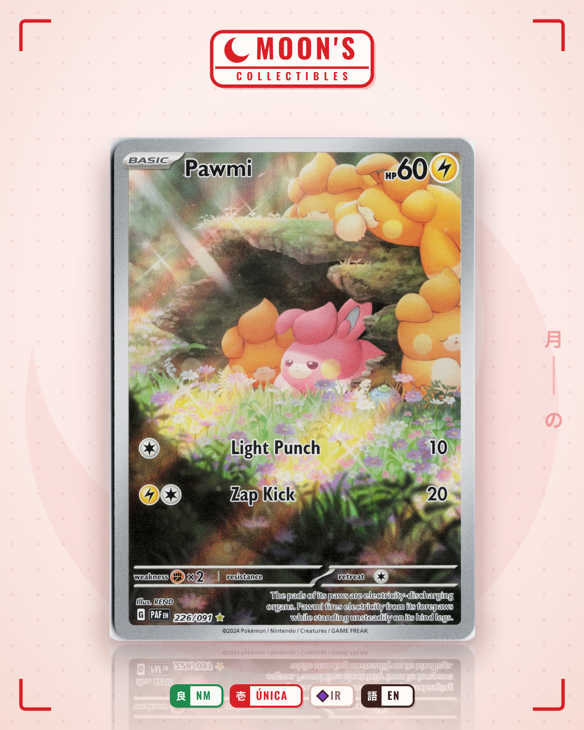Carta Pokémon Pawmi · Paldean Fates #226/091 (NM) — pieza única en Moon's Collectibles México