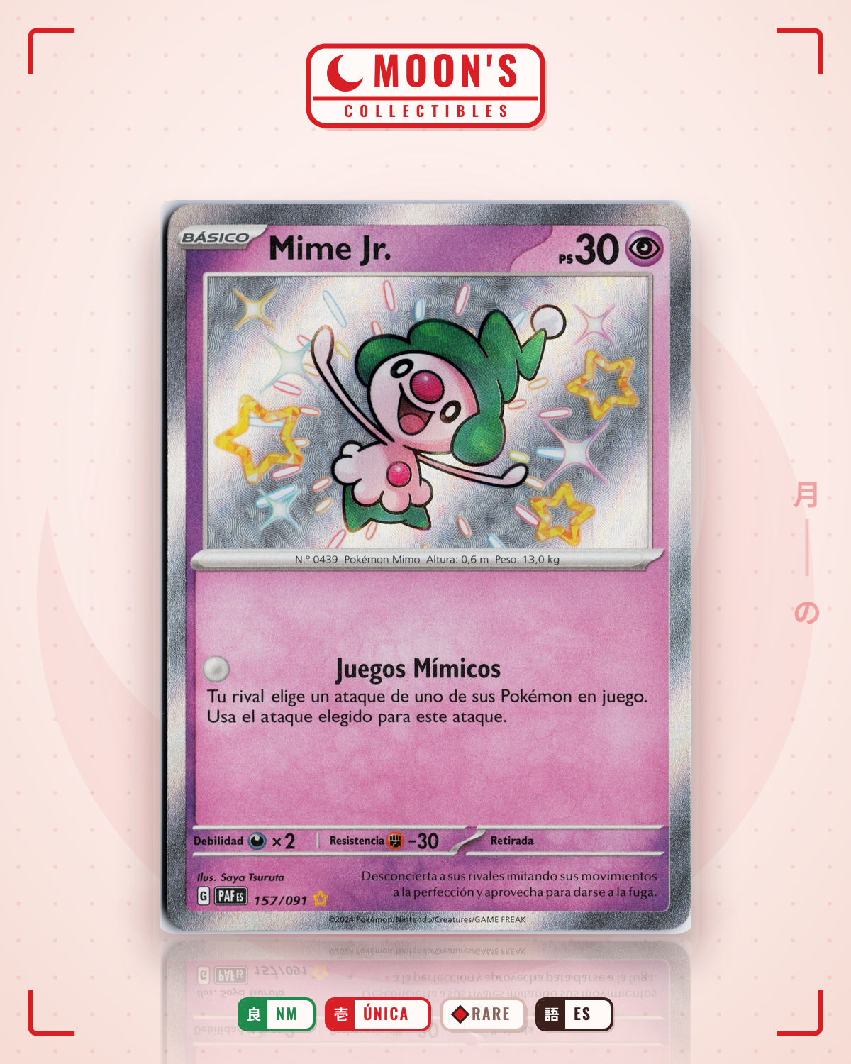 Carta Pokémon Mime Jr. · Paldean Fates #157/091 (NM) — pieza única en Moon's Collectibles México