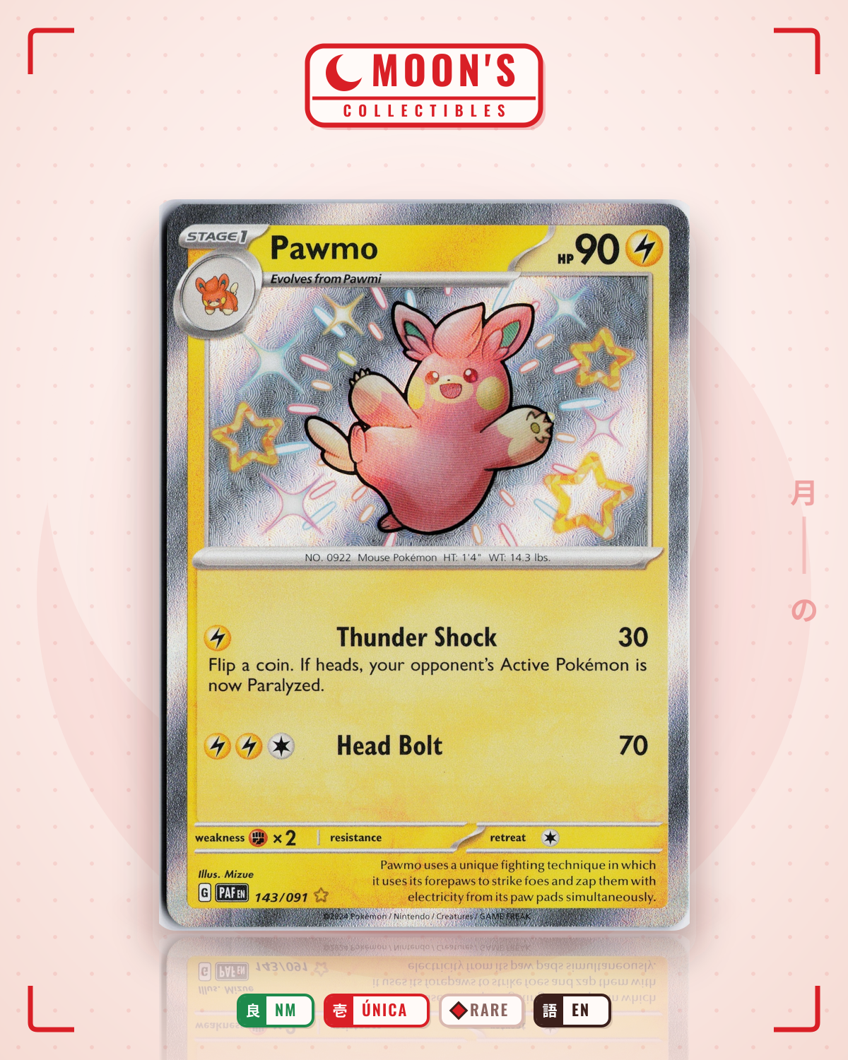 Carta Pokémon Pawmo · Paldean Fates #143/091 (NM) — pieza única en Moon's Collectibles México