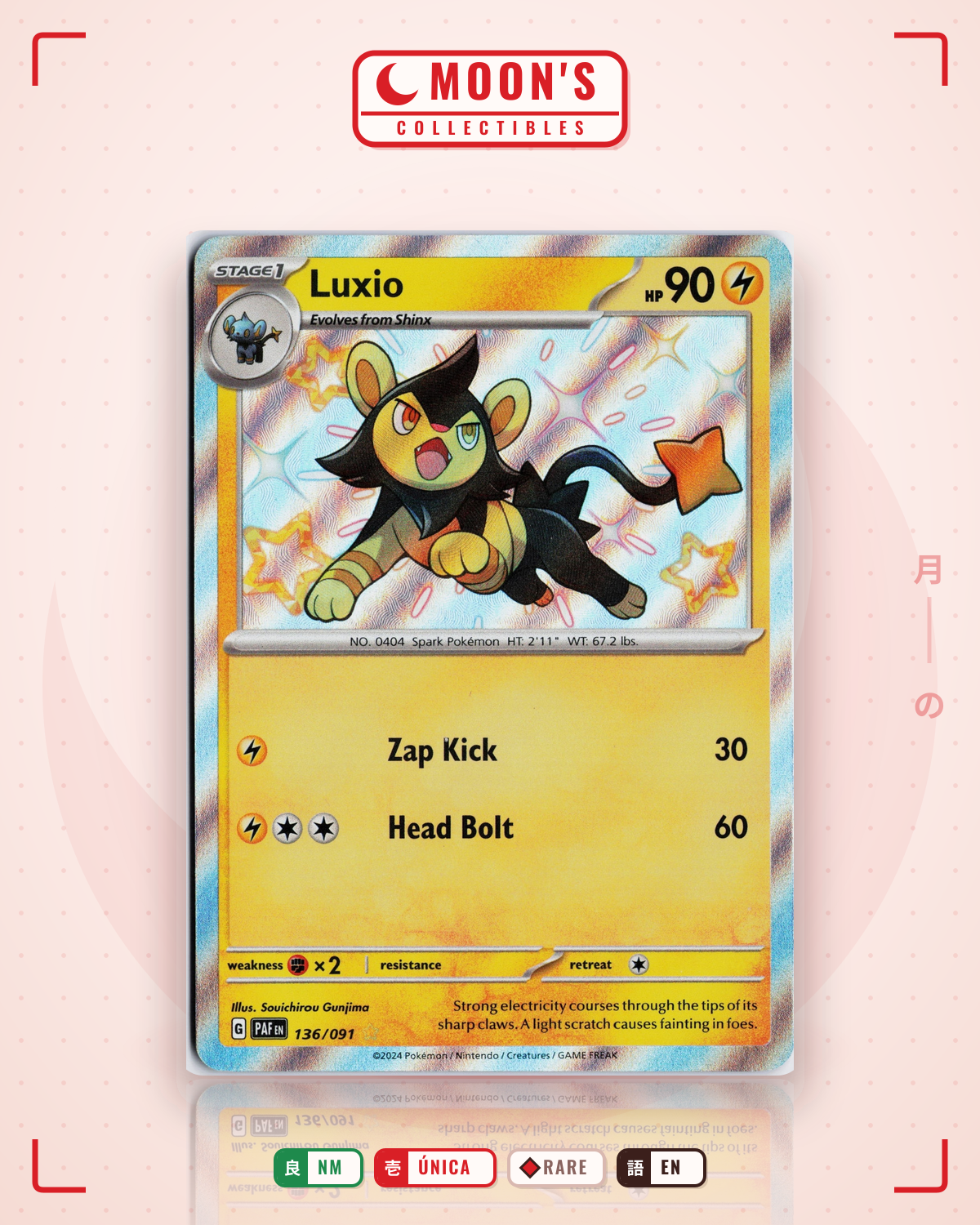 Carta Pokémon Luxio · Paldean Fates #136/091 (NM) — pieza única en Moon's Collectibles México