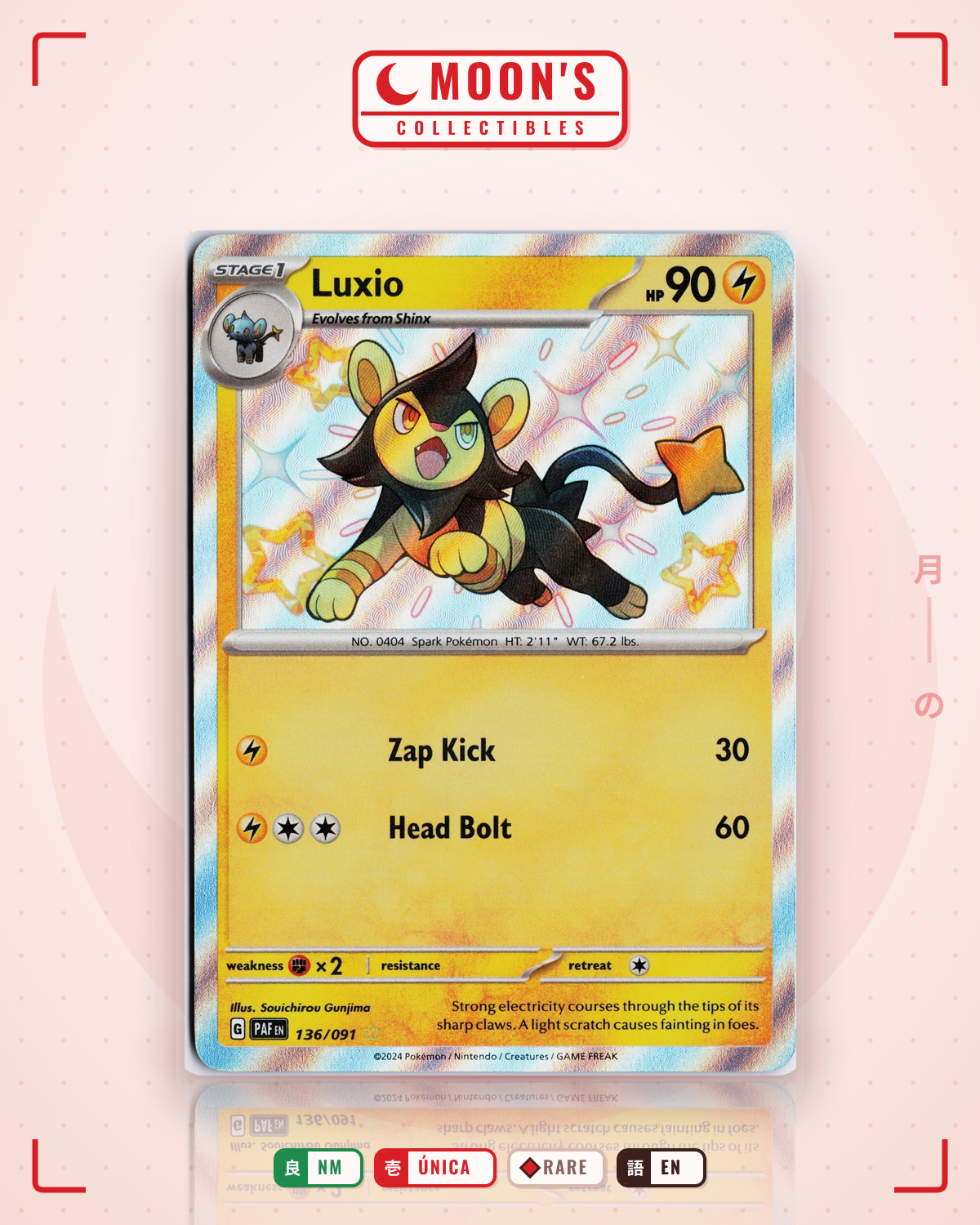 Carta Pokémon Luxio · Paldean Fates #136/091 (NM) — pieza única en Moon's Collectibles México