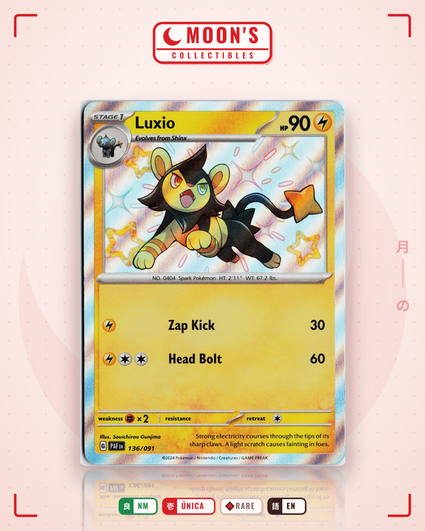 Carta Pokémon Luxio · Paldean Fates #136/091 (NM) — pieza única en Moon's Collectibles México