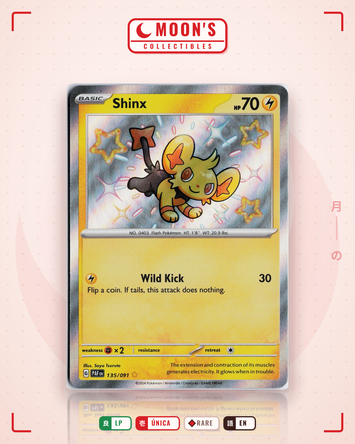 Carta Pokémon Shinx · Paldean Fates #135/091 (LP) — pieza única en Moon's Collectibles México