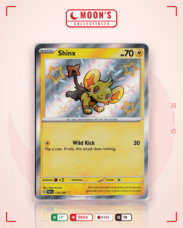 Carta Pokémon Shinx · Paldean Fates #135/091 (LP) — pieza única en Moon's Collectibles México