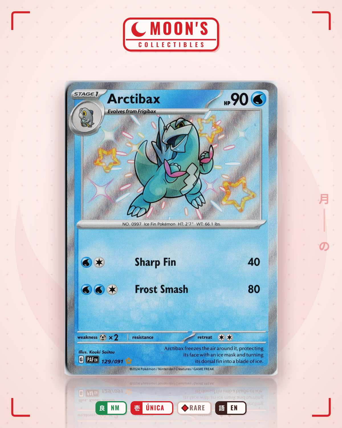 Carta Pokémon Arctibax · Paldean Fates #129/091 (NM) — pieza única en Moon's Collectibles México