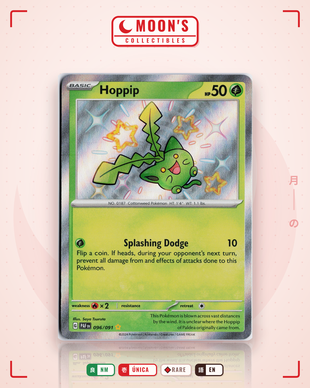 Carta Pokémon Hoppip · Paldean Fates #096/091 (NM) — pieza única en Moon's Collectibles México