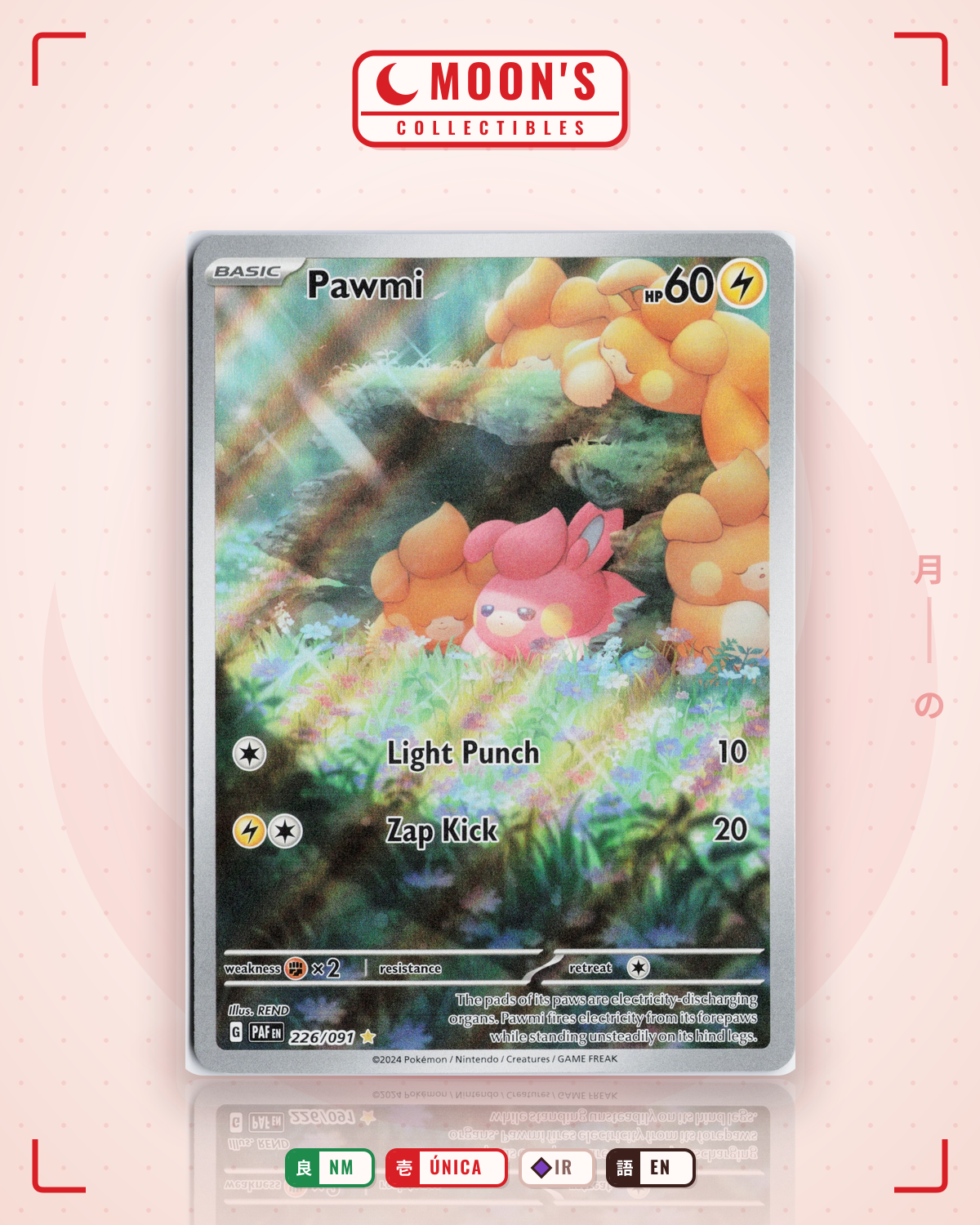 Carta Pokémon Pawmi · Paldean Fates #226/091 (NM) — pieza única en Moon's Collectibles México