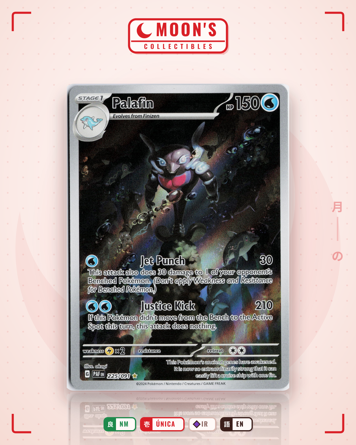 Carta Pokémon Palafin · Paldean Fates #225/091 (NM) — pieza única en Moon's Collectibles México