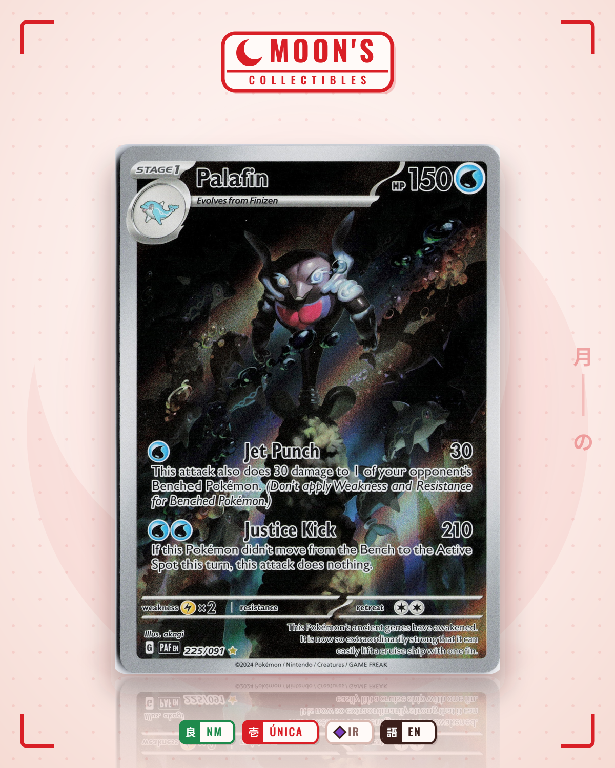 Carta Pokémon Palafin · Paldean Fates #225/091 (NM) — pieza única en Moon's Collectibles México
