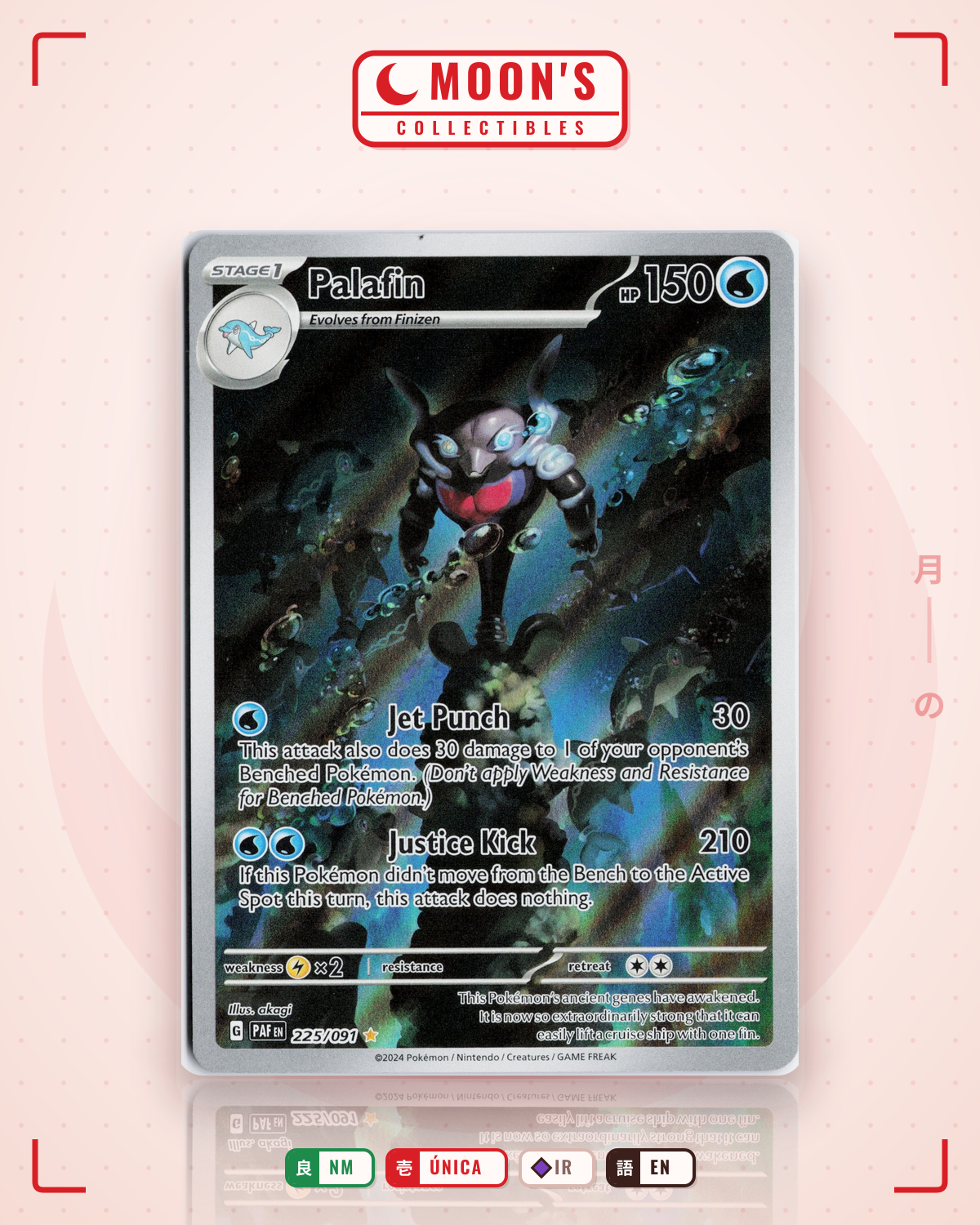 Carta Pokémon Palafin · Paldean Fates #225/091 (NM) — pieza única en Moon's Collectibles México