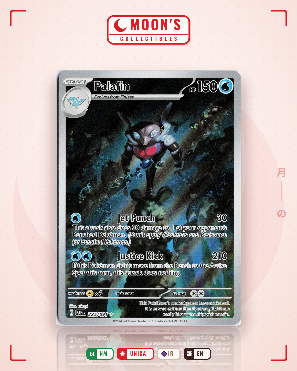 Carta Pokémon Palafin · Paldean Fates #225/091 (NM) — pieza única en Moon's Collectibles México