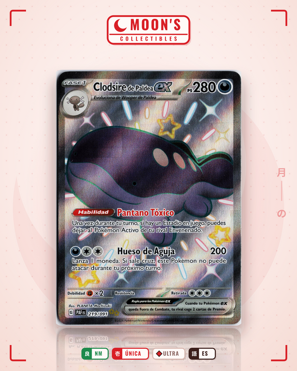 Carta Pokémon Paldean Clodsire ex · Paldean Fates #219/091 (NM) — pieza única en Moon's Collectibles México