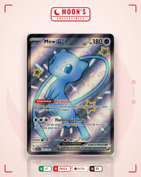 Carta Pokémon Mew ex · Paldean Fates #216/091 (LP) — pieza única en Moon's Collectibles México