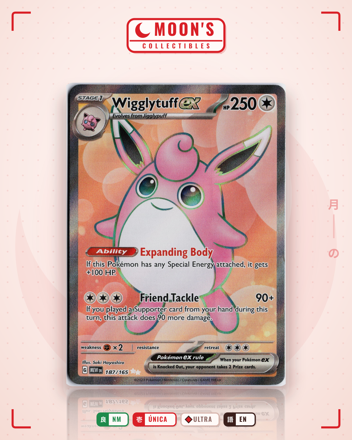 Carta Pokémon Wigglytuff ex · 151 #187/165 (NM) — pieza única en Moon's Collectibles México