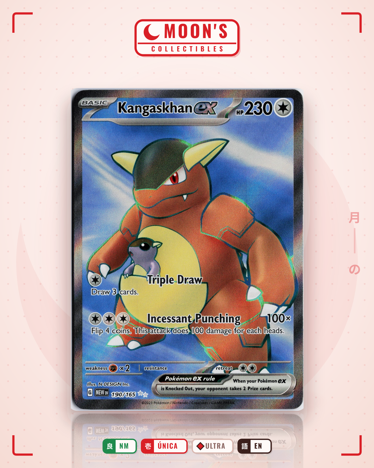 Carta Pokémon Kangaskhan ex · 151 #190/165 (NM) — pieza única en Moon's Collectibles México