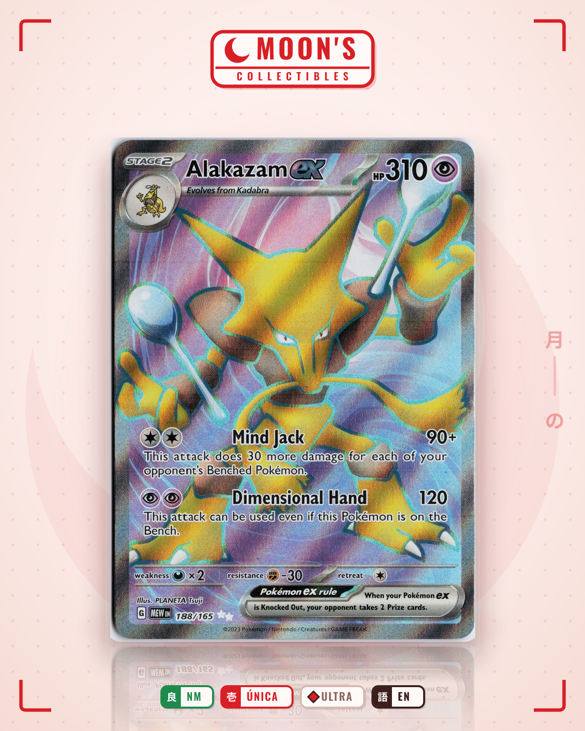 Carta Pokémon Alakazam ex · 151 #188/165 (NM) — pieza única en Moon's Collectibles México