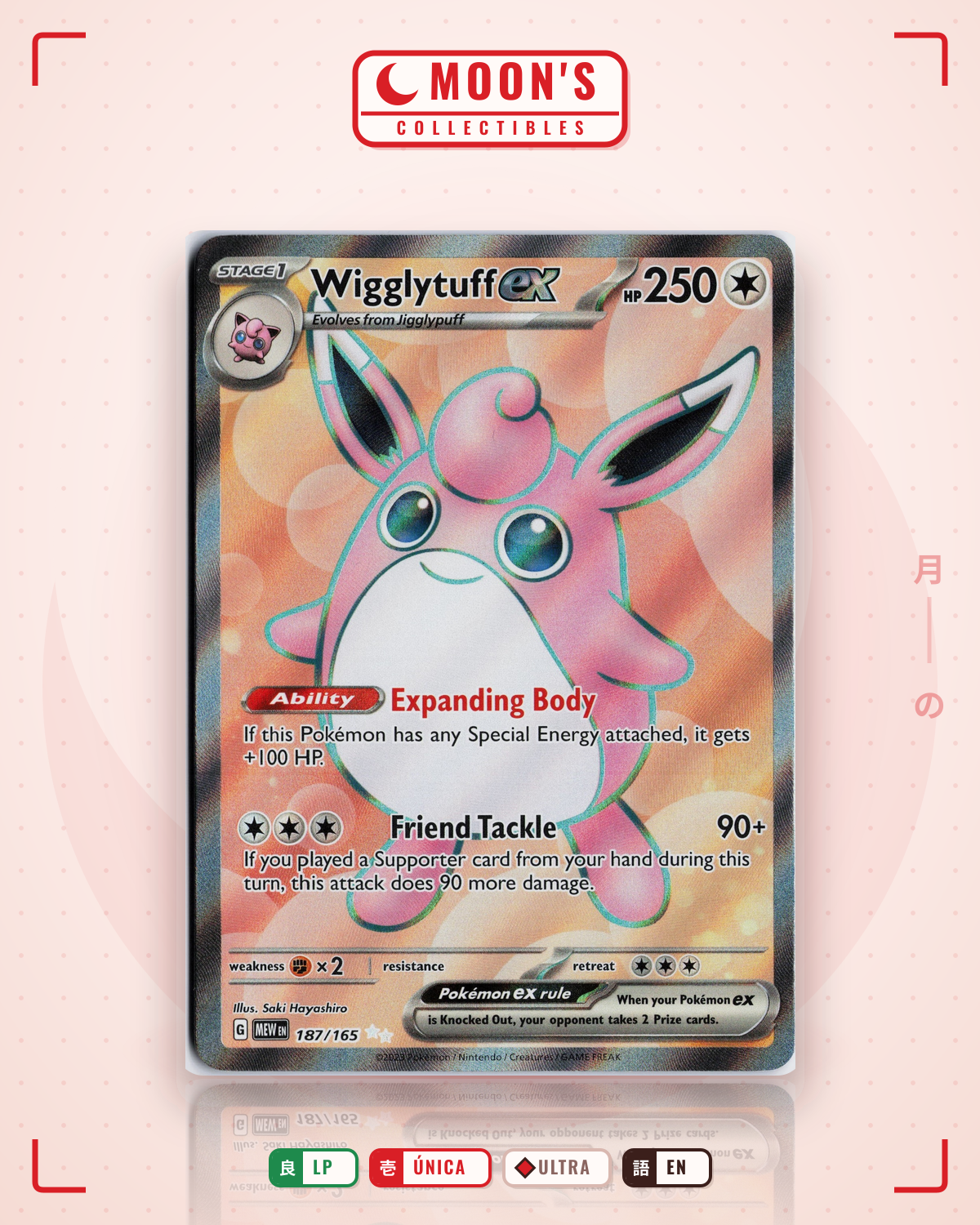 Carta Pokémon Wigglytuff ex · 151 #187/165 (LP) — pieza única en Moon's Collectibles México