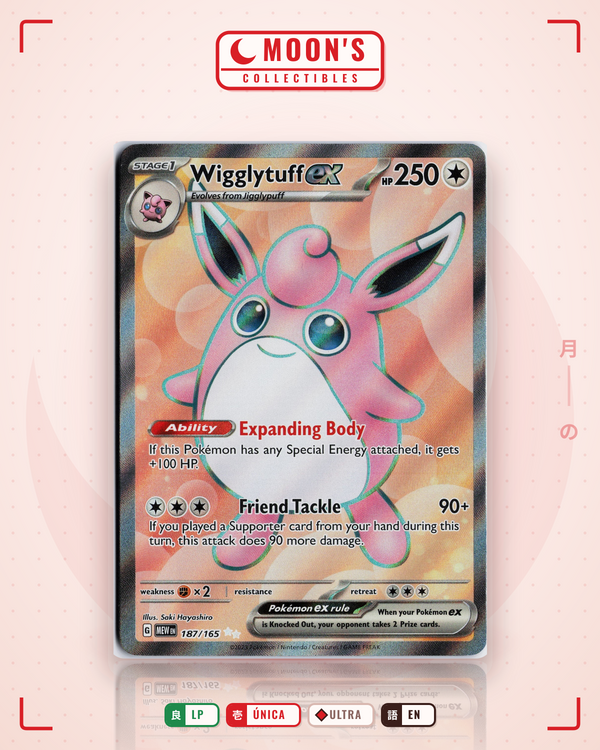 Carta Pokémon Wigglytuff ex · 151 #187/165 (LP) — pieza única en Moon's Collectibles México