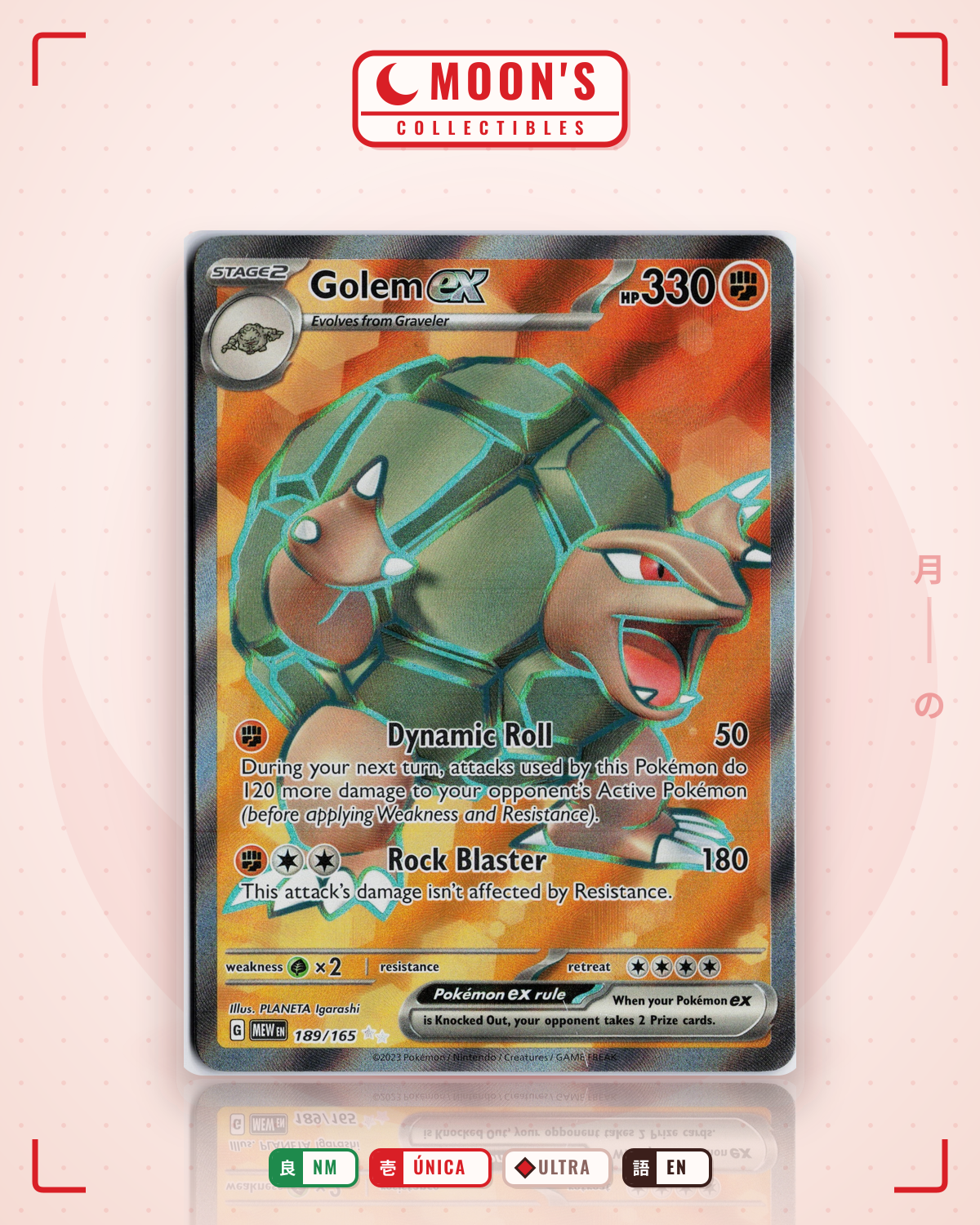Carta Pokémon Golem ex · 151 #189/165 (NM) — pieza única en Moon's Collectibles México