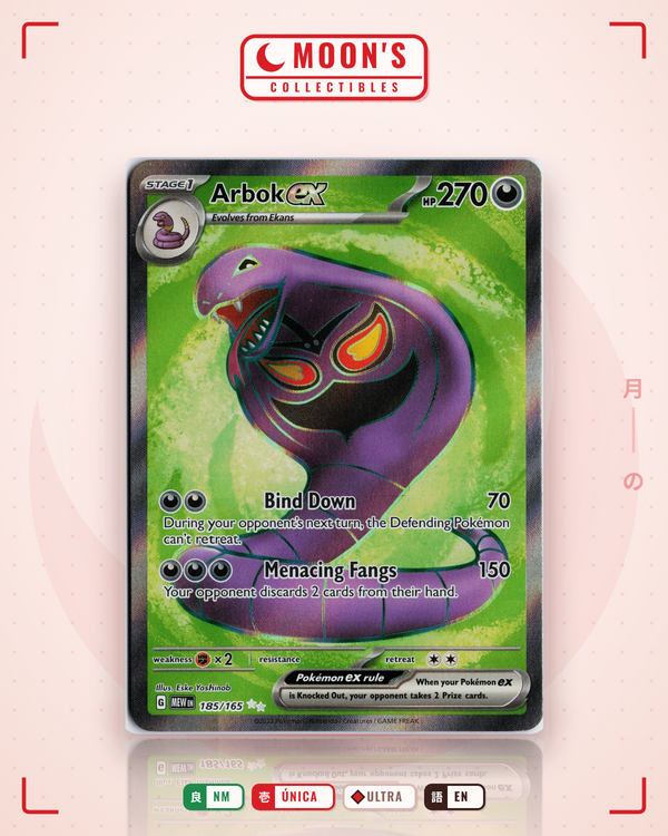 Carta Pokémon Arbok ex · 151 #185/165 (NM) — pieza única en Moon's Collectibles México