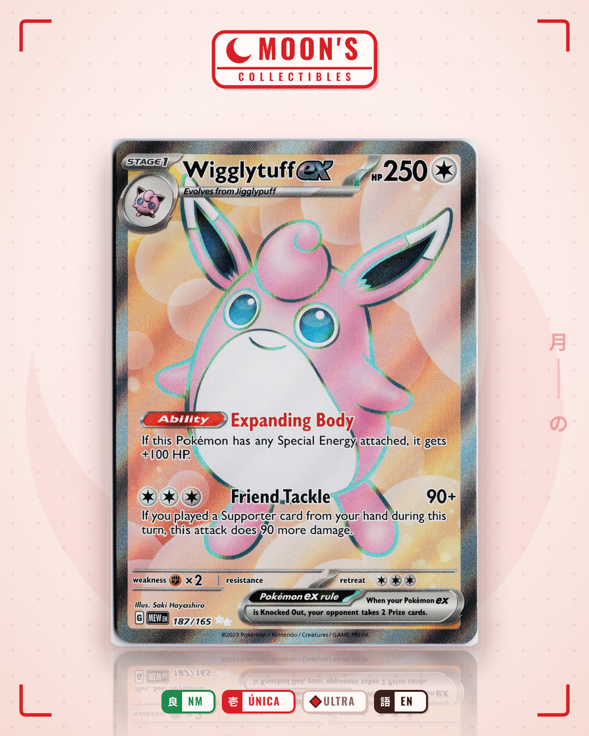Carta Pokémon Wigglytuff ex · 151 #187/165 (NM) — pieza única en Moon's Collectibles México