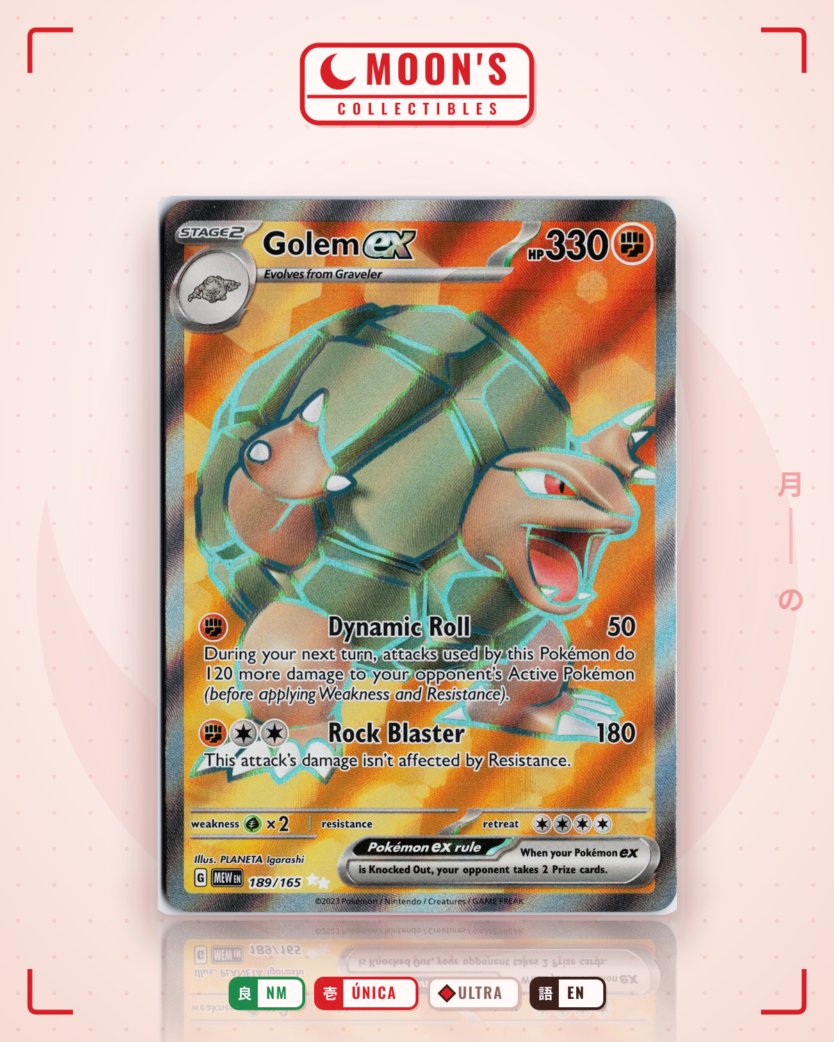 Carta Pokémon Golem ex · 151 #189/165 (NM) — pieza única en Moon's Collectibles México