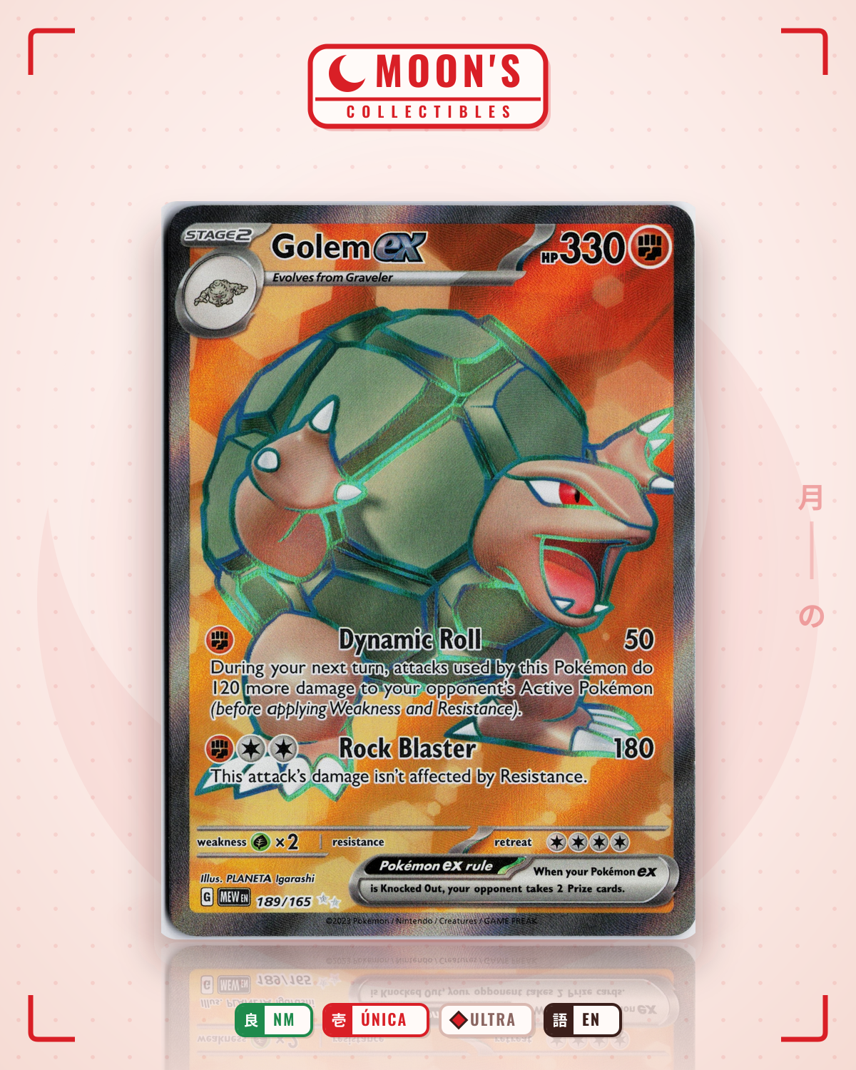 Carta Pokémon Golem ex · 151 #189/165 (NM) — pieza única en Moon's Collectibles México