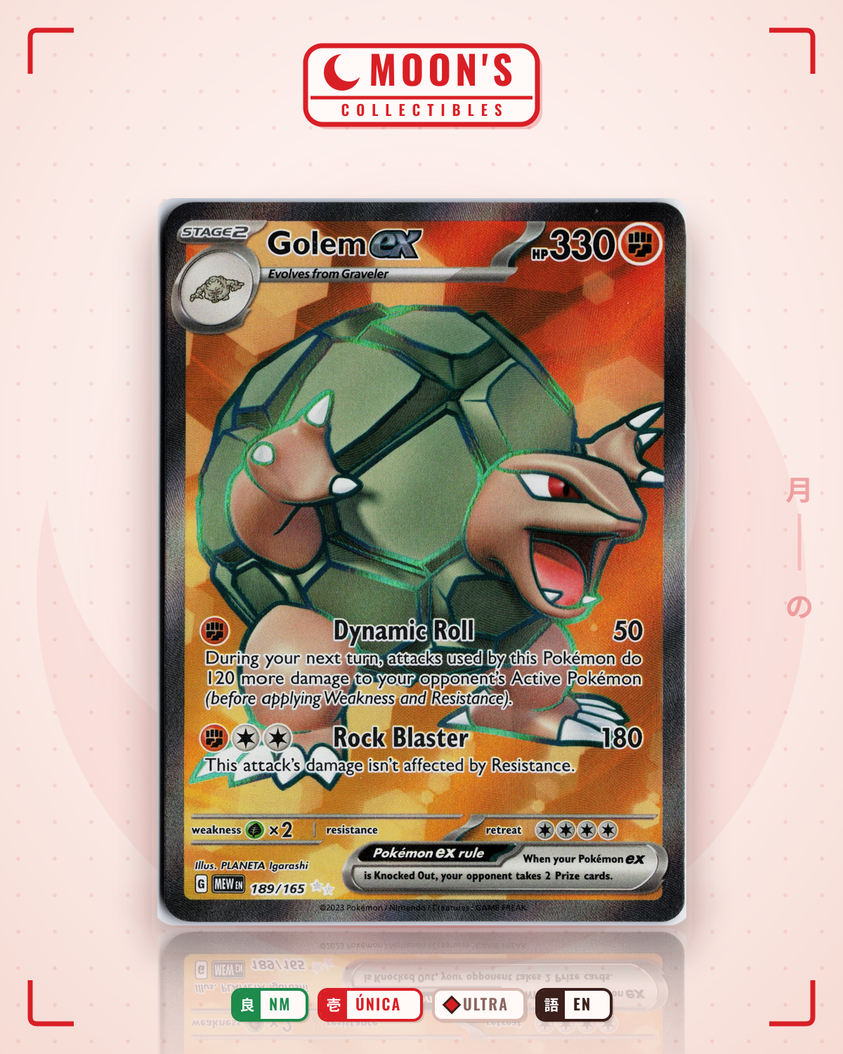 Carta Pokémon Golem ex · 151 #189/165 (NM) — pieza única en Moon's Collectibles México