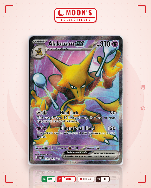 Carta Pokémon Alakazam ex · 151 #188/165 (NM) — pieza única en Moon's Collectibles México