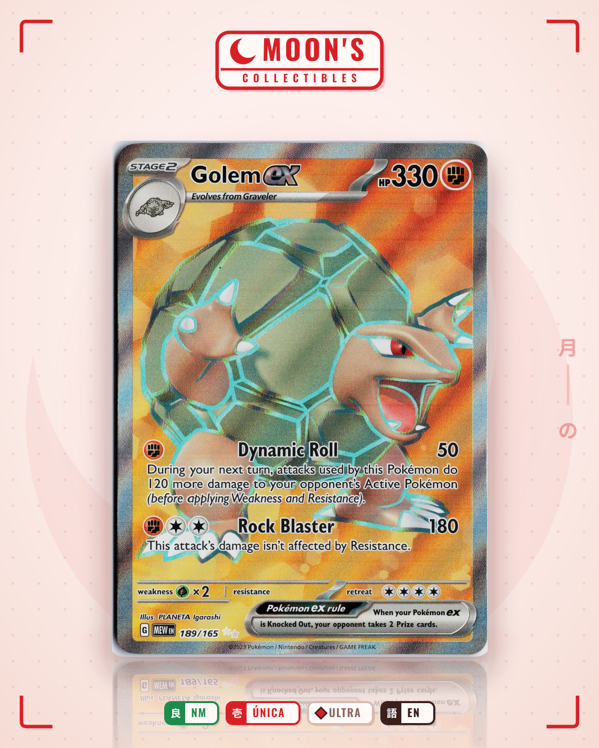 Carta Pokémon Golem ex · 151 #189/165 (NM) — pieza única en Moon's Collectibles México