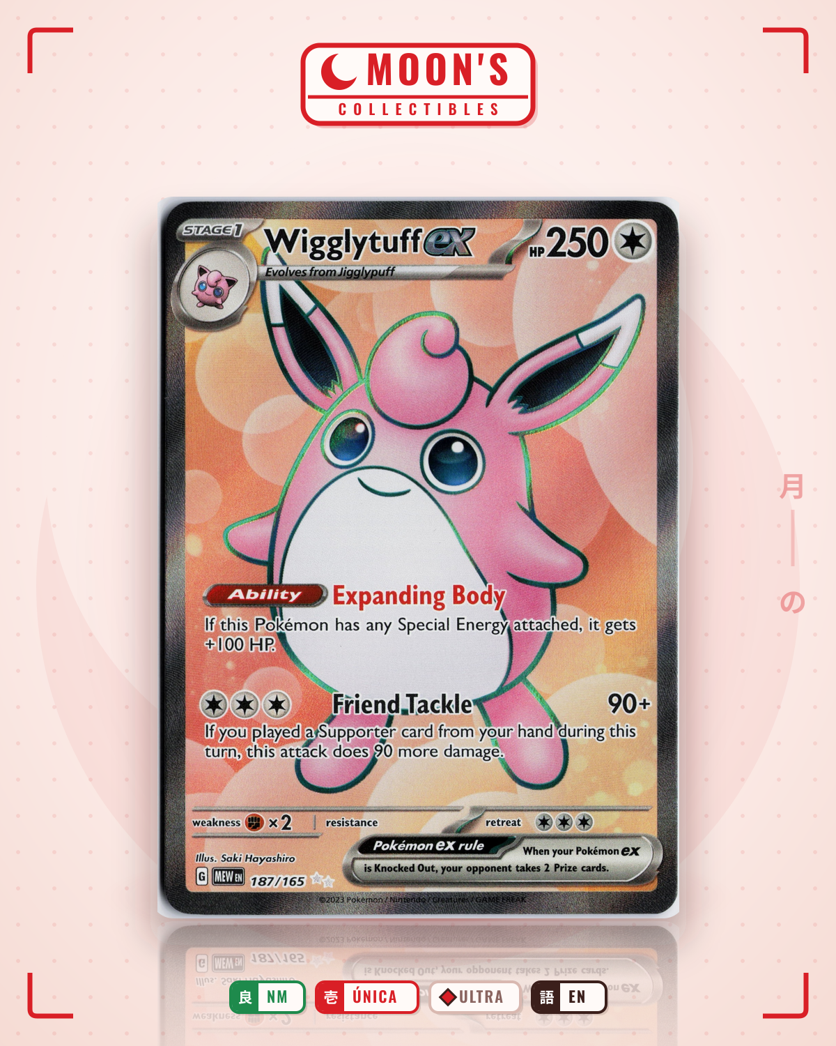 Carta Pokémon Wigglytuff ex · 151 #187/165 (NM) — pieza única en Moon's Collectibles México