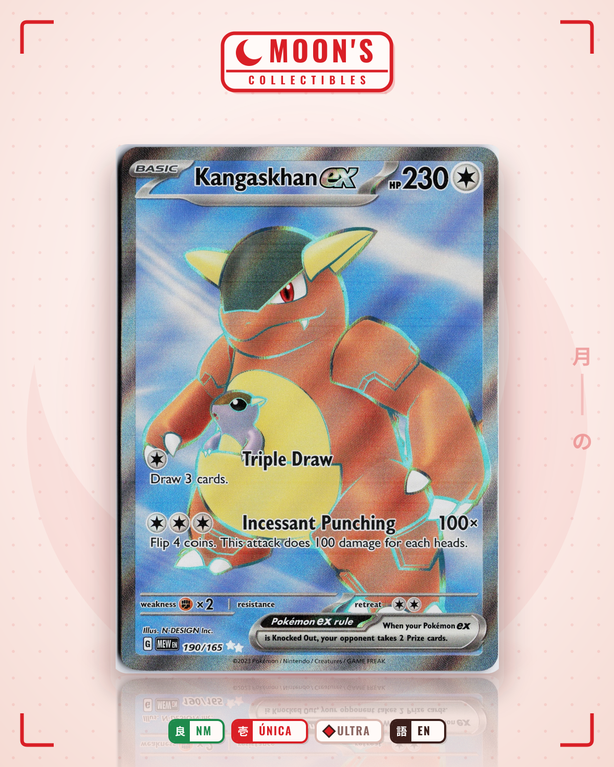Carta Pokémon Kangaskhan ex · 151 #190/165 (NM) — pieza única en Moon's Collectibles México