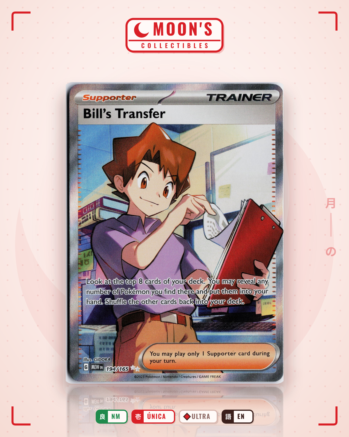 Carta Pokémon Bill's Transfer · 151 #194/165 (NM) — pieza única en Moon's Collectibles México