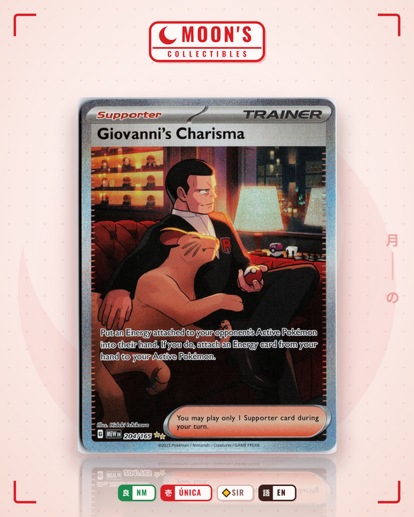 Carta Pokémon Giovanni's Charisma · 151 #204/165 (NM) — pieza única en Moon's Collectibles México