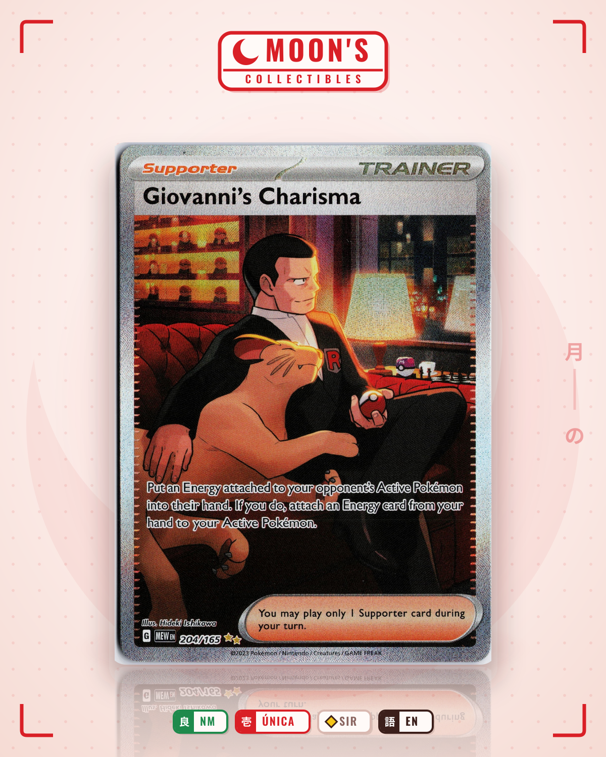Carta Pokémon Giovanni's Charisma · 151 #204/165 (NM) — pieza única en Moon's Collectibles México