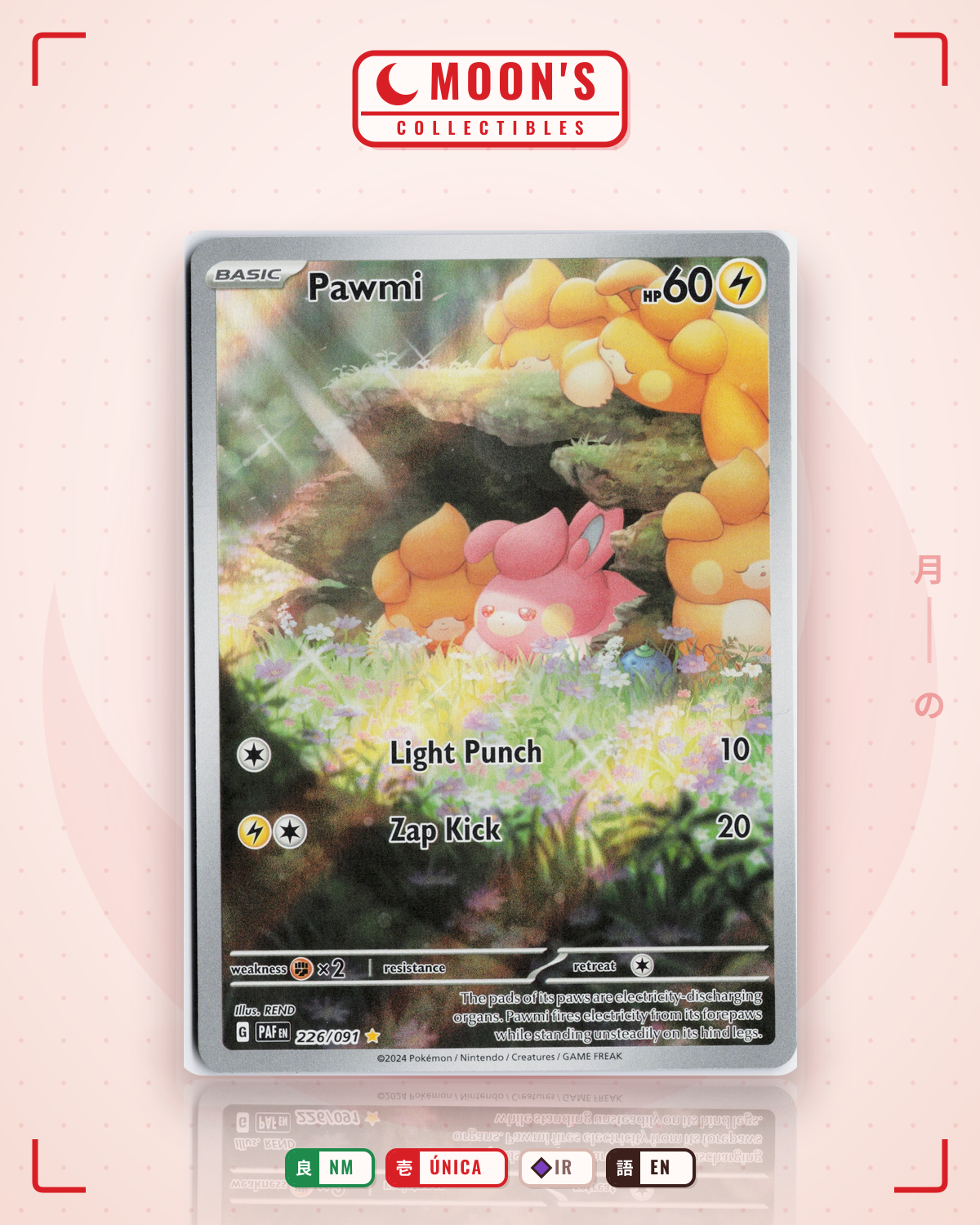 Carta Pokémon Pawmi · Paldean Fates #226/091 (NM) — pieza única en Moon's Collectibles México