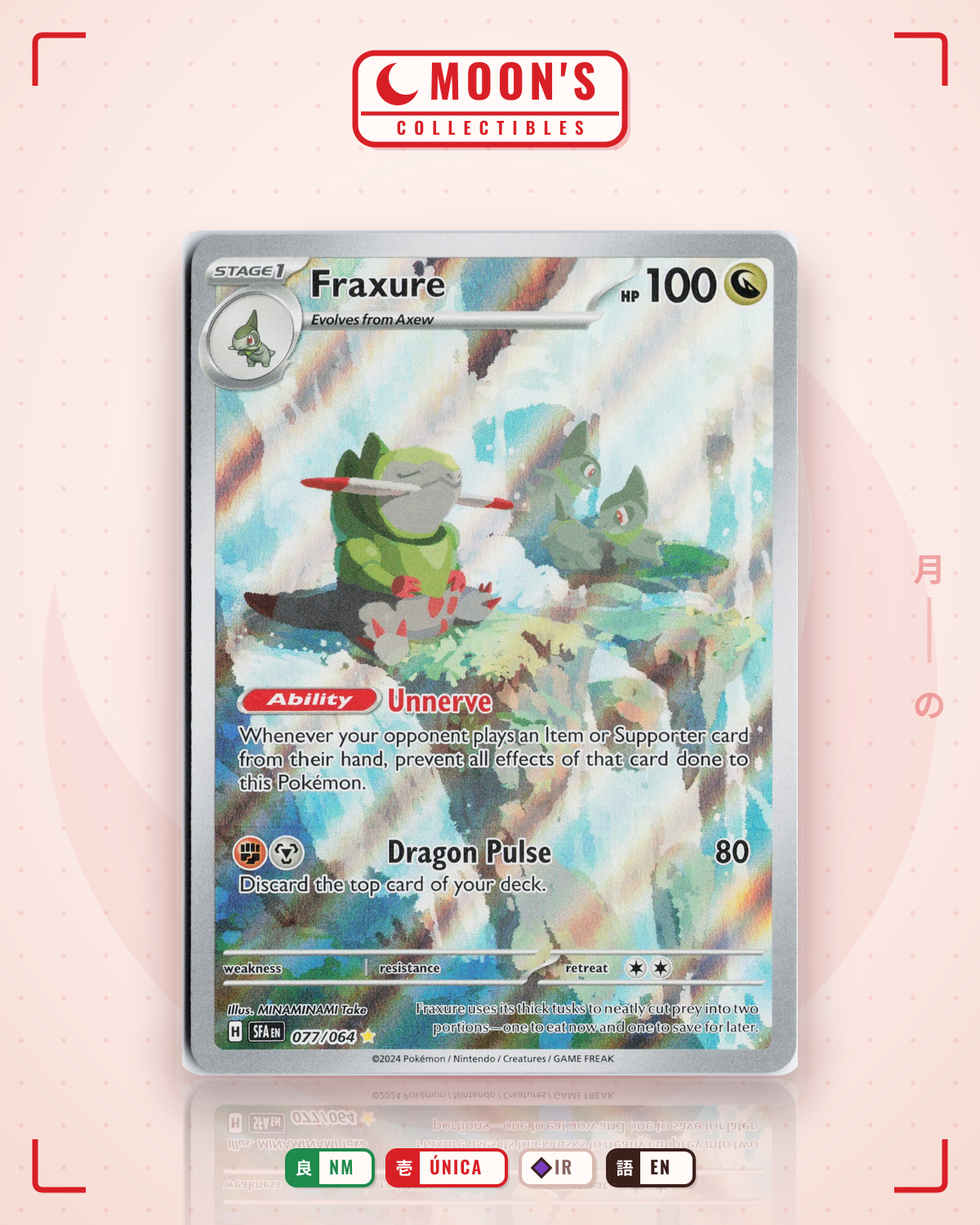 Carta Pokémon Fraxure · Shrouded Fable #077/064 (NM) — pieza única en Moon's Collectibles México