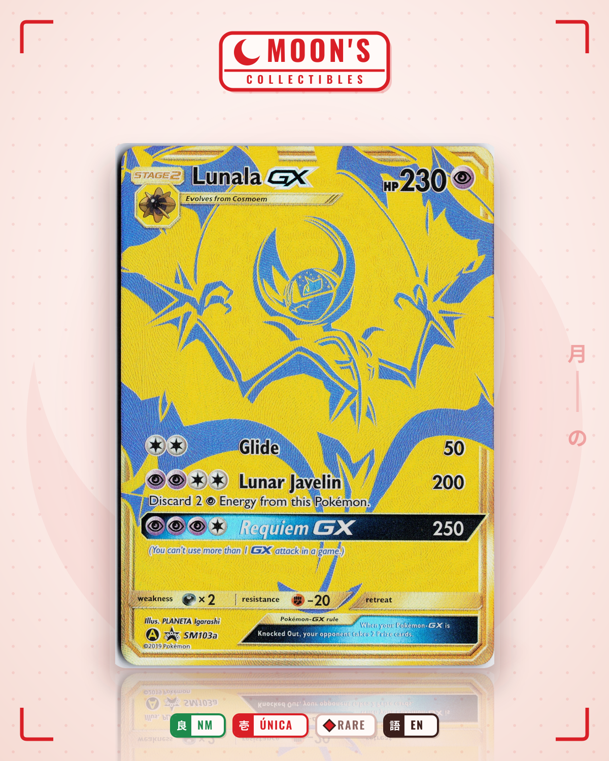 Carta Pokémon Lunala-GX · SM Black Star Promos #SM103a (NM) — pieza única en Moon's Collectibles México