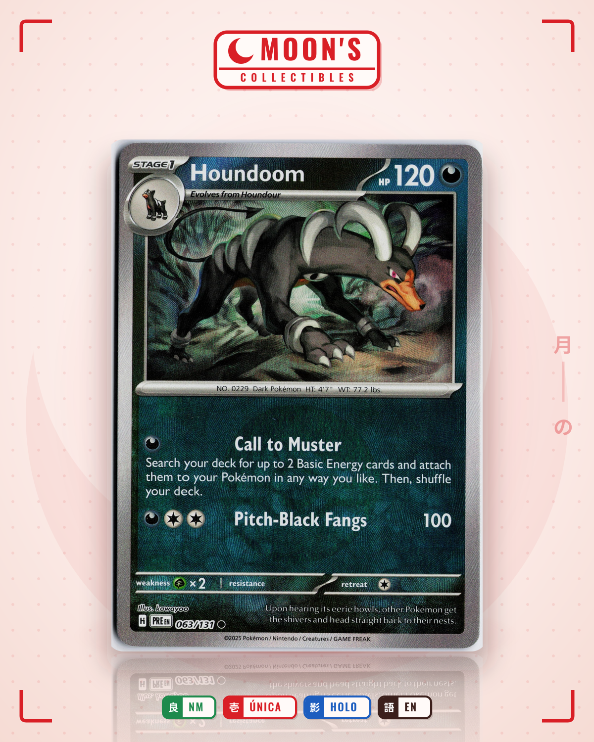 Carta Pokémon Houndoom · Prismatic Evolutions #063/131 (NM) — pieza única en Moon's Collectibles México
