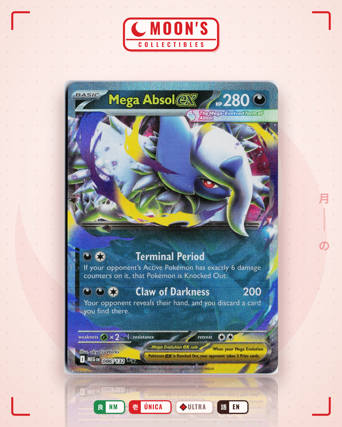 Carta Pokémon Mega Absol ex · Mega Evolution #086/132 (NM) — pieza única en Moon's Collectibles México