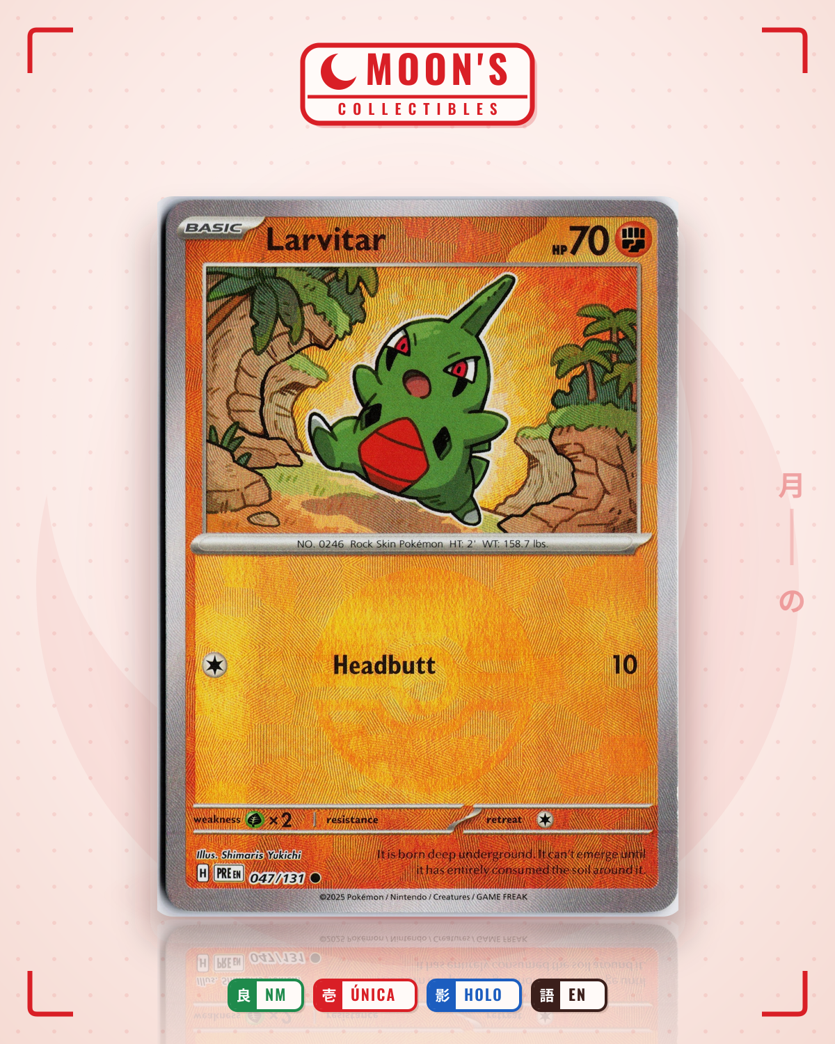 Carta Pokémon Larvitar · Prismatic Evolutions #047/131 (NM) — pieza única en Moon's Collectibles México