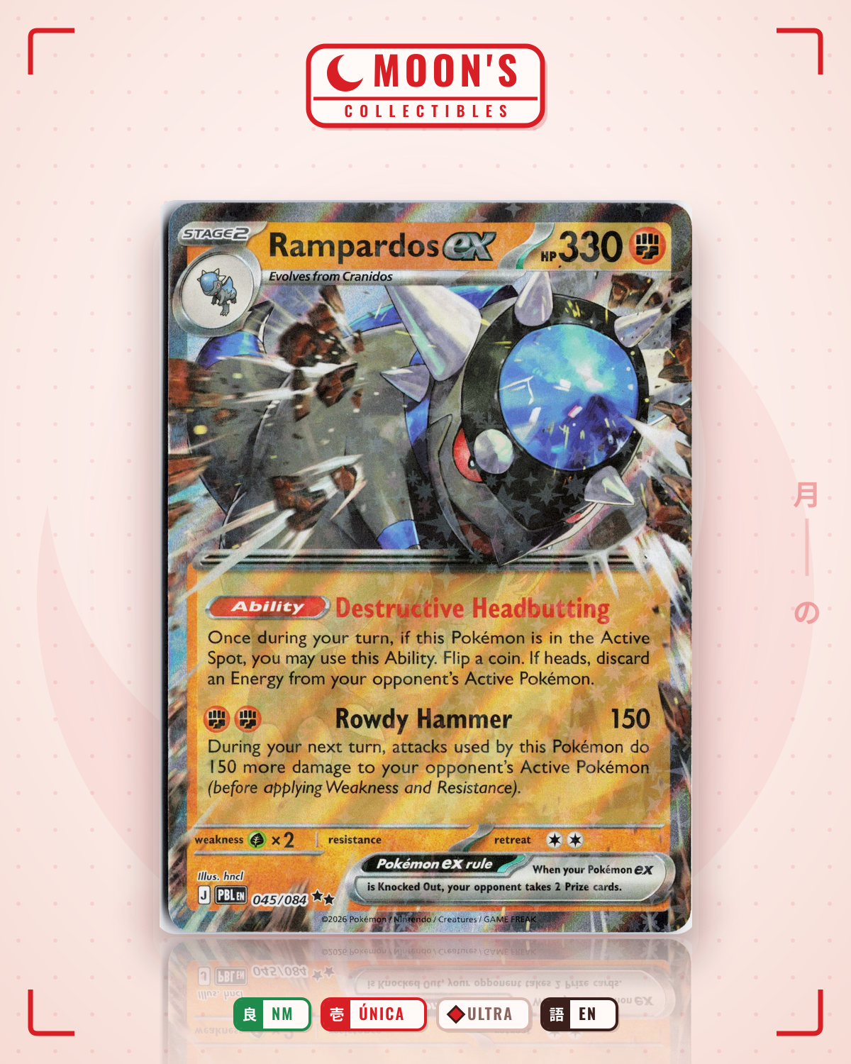 Carta Pokémon Rampardos ex · Pitch Black #045/084 (NM) — pieza única en Moon's Collectibles México