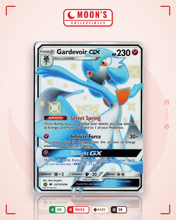Carta Pokémon Gardevoir-GX · Hidden Fates Shiny Vault #SV75/SV94 (NM) — pieza única en Moon's Collectibles México