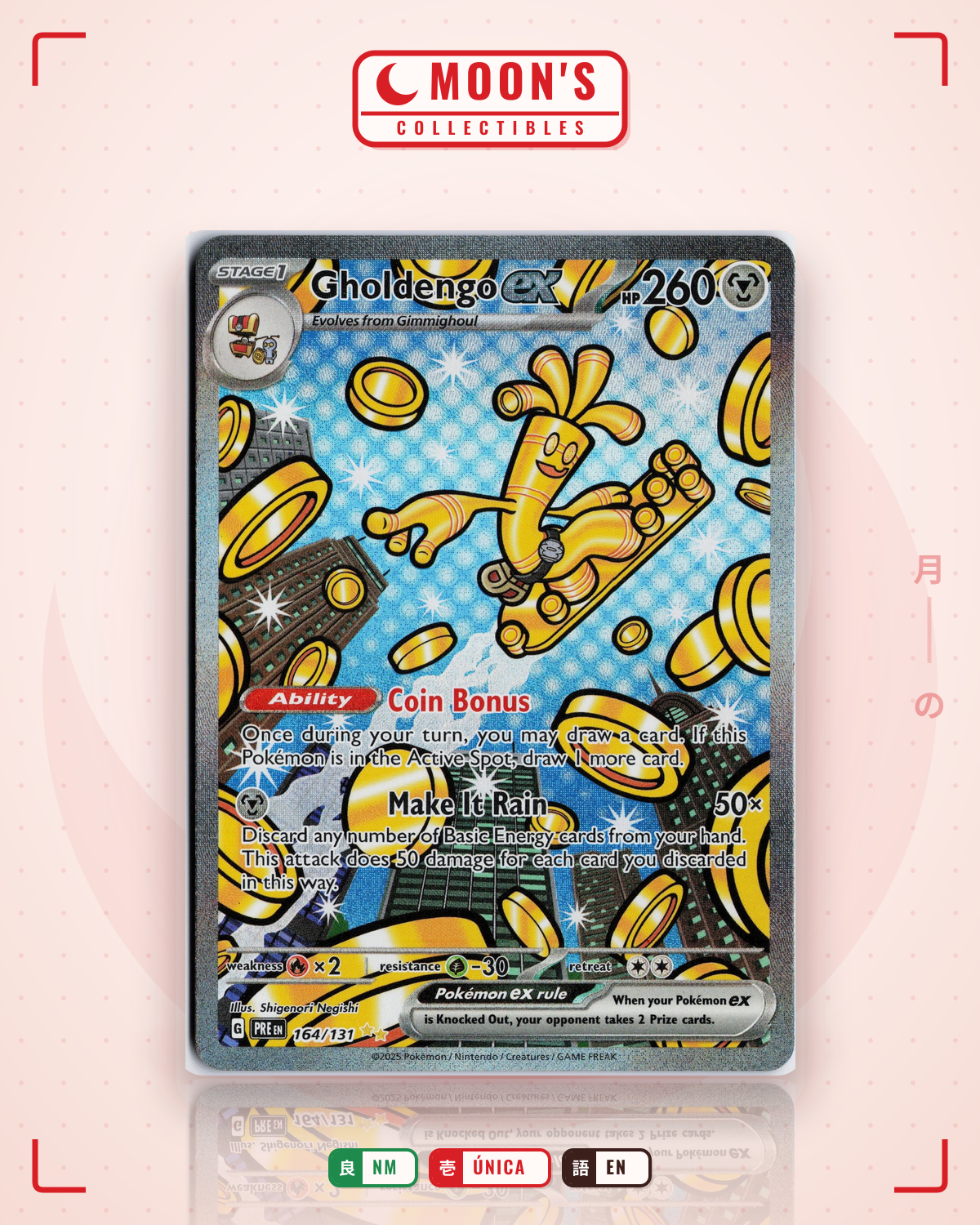 Carta Pokémon Gholdengo · prismatic evolutions #164/131 (NM) — pieza única en Moon's Collectibles México