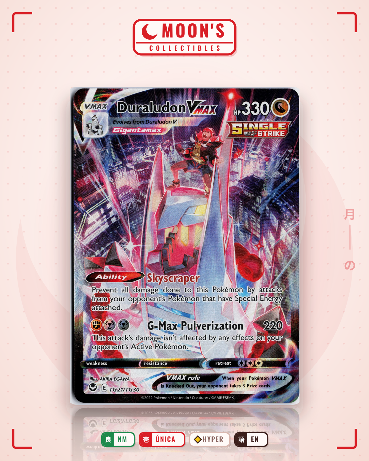 Carta Pokémon Duraludon VMAX · Evolving Skies #220/203 (NM) — pieza única en Moon's Collectibles México