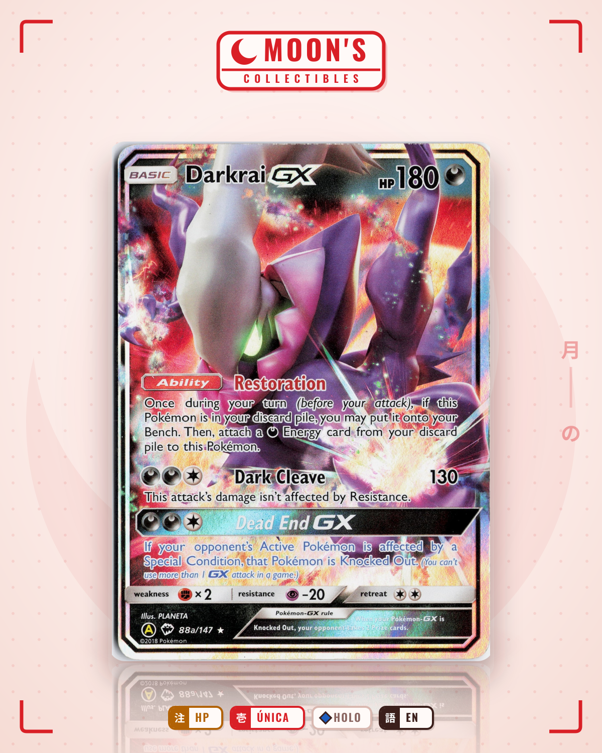 Carta Pokémon Darkrai-GX · Burning Shadows #88a/147 (HP) — pieza única en Moon's Collectibles México