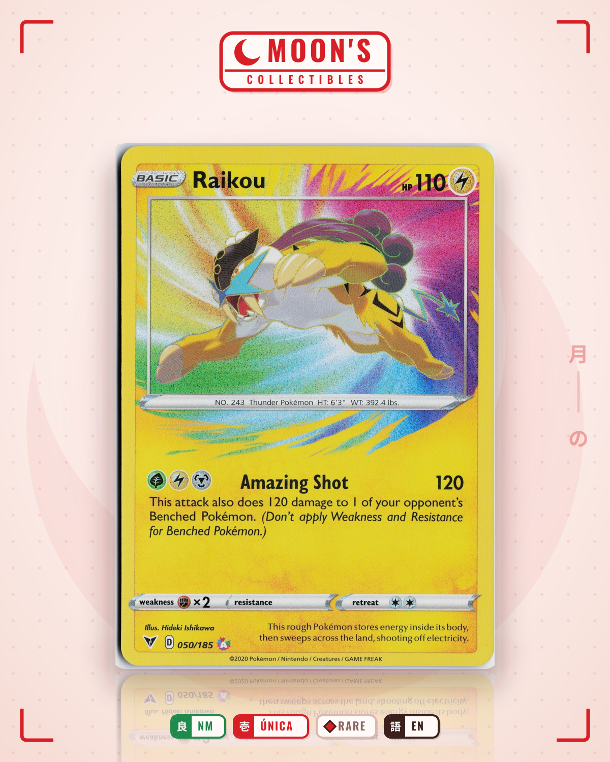 Carta Pokémon Raikou · Vivid Voltage #050/185 (NM) — pieza única en Moon's Collectibles México