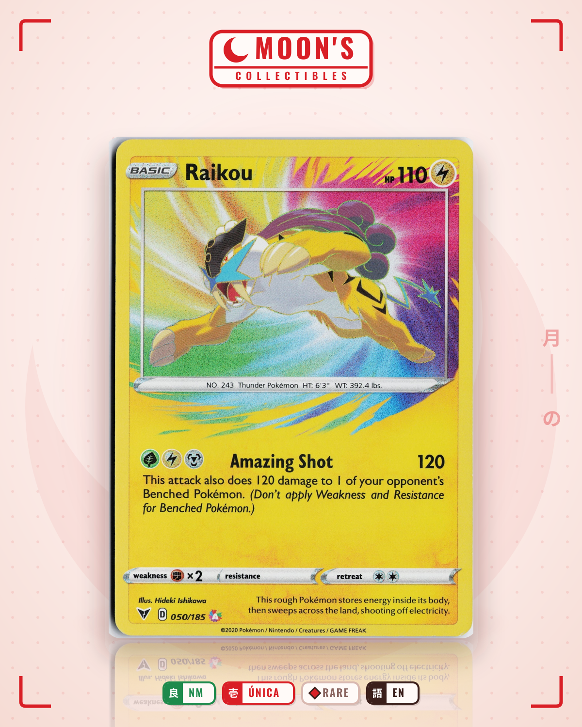 Carta Pokémon Raikou · Vivid Voltage #050/185 (NM) — pieza única en Moon's Collectibles México